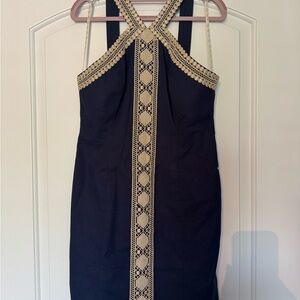 Lee Navy Dress with Beige Detailing